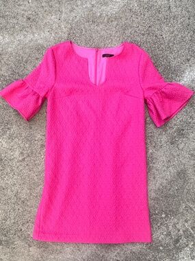 (6/8) trina TRINA TURK PINK LAGUNA SHORT RUFFLE SLEEVE DRESS FLORAL TEXTURE